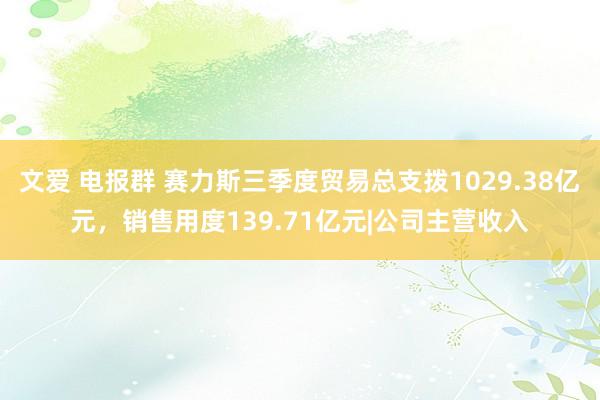 文爱 电报群 赛力斯三季度贸易总支拨1029.38亿元，销售用度139.71亿元|公司主营收入